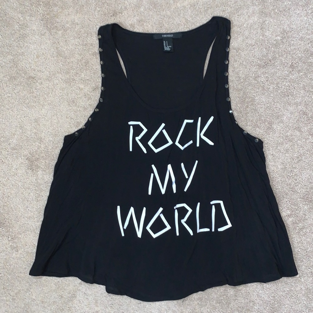 Studded “Rock My World” tank top